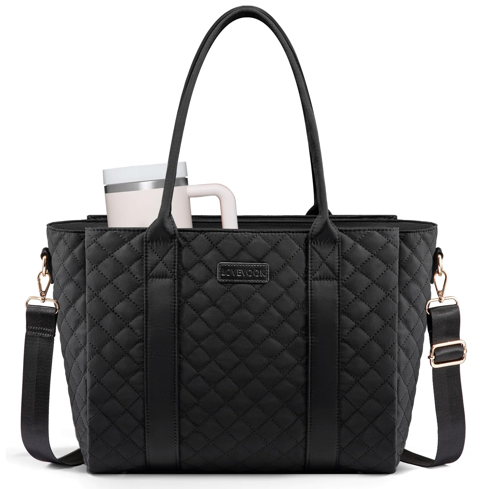 Photo 1 of LOVEVOOK Teacher Tote Bag for Women, Quilted Work Tote Nurse Laptop Bag, Large Computer Shoulder Bags with Zipper for Travel