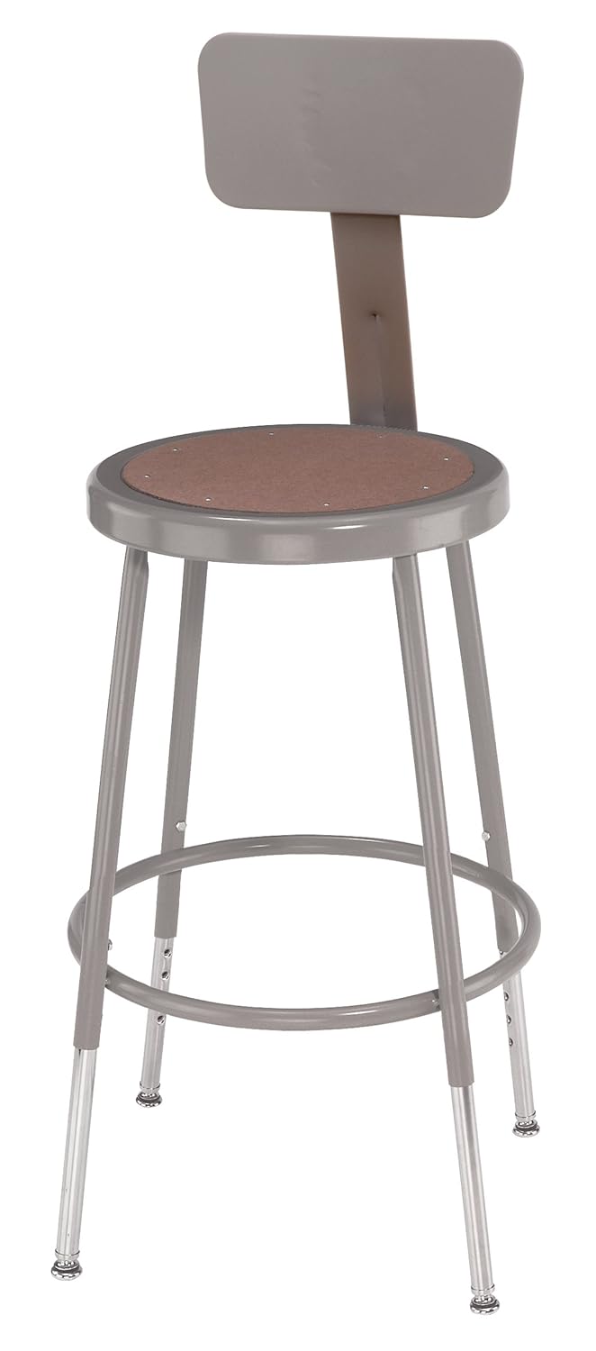 National Public Seating 6218HB Steel Stool with Hardboard Seat Adjustable and Backrest, 19"-27", Grey
