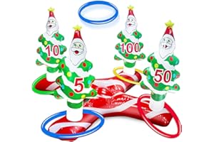 TURNMEON Giant Inflatable Christmas Tree Ring Toss Party Game Kids Adults Family Stocking Stuffers Toys Christmas Party Decorations Supplies Favors Gifts Grandkids Indoor Outdoor,4 Santa Base 4 Rings