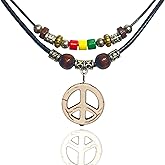 Double Layers Peace Sign Pendant Hemp Hawaiian Peace Symbol Necklace Rasta plaid Hippie Braid