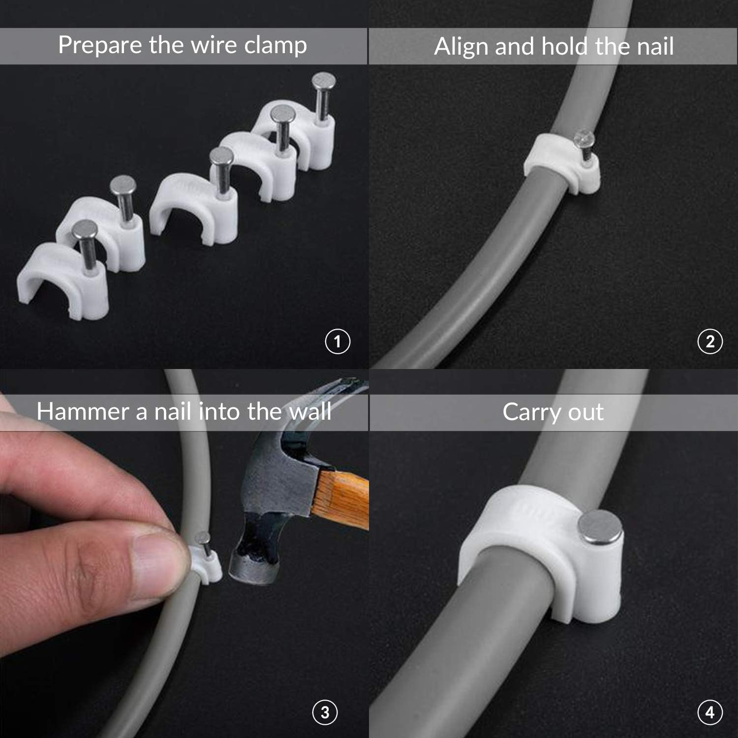 200Pcs Round Cable Clips Assortment, 8mm 10mm Electrical Cable Wall Clip, White Wire Clips Cable