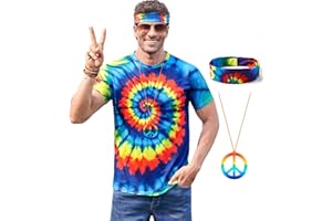 Mainfini Mens 60s 70s Outfits Hippie Costume Retro Colorful Carnival Shirt (S-3XL)