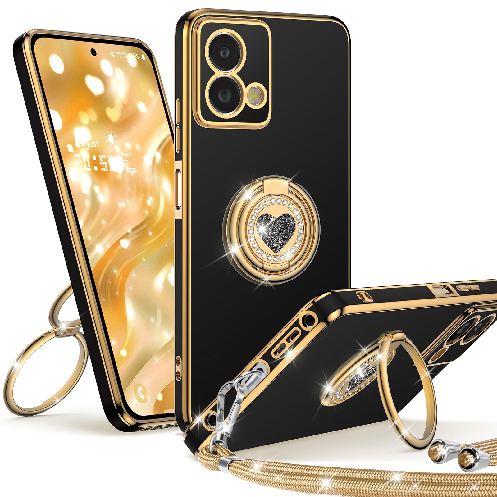 Photo 1 of Unlicaku for Motorola Moto G Stylus 5G 2023 Case with Stand, Phone Case with Double Ring Kickstand, Women Girls Bling Glitter Cute Luxury Protective Case, Black