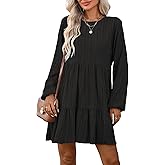 HELYO Women's Casual Dress Long Sleeve Crew Neck Tunic Fashion Cute Loose Ruffle Tiered Dresses 216