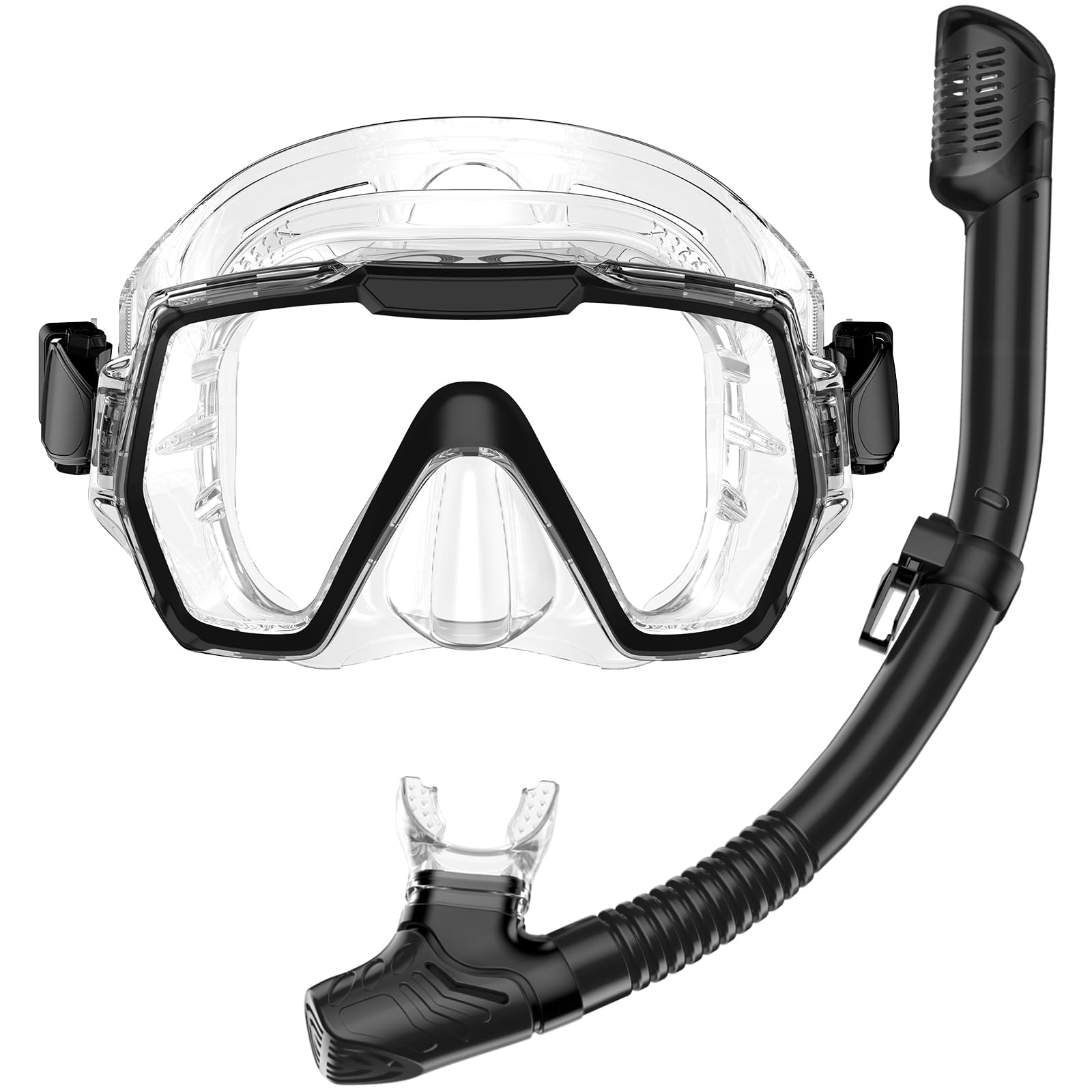 Photo 1 of Snorkel Set Adults Snorkeling Gear Anti-Leak and Anti-Fog Tempered Glass Lens Panoramic View Swim Mask Dry Top Snorkel Kit for Snorkeling Scuba Diving Swimming Travel with Carry Bag