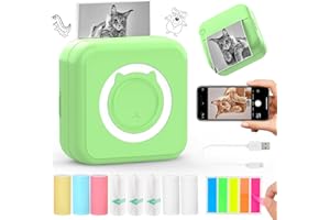 QYCHHJ Mini Printer for iPhone/Android/Tablet, Bluetooth Mini Thermal Printer Portable with 8 Rolls Thermal Paper, Inkless Sticker Printer for Study Notes Journal Memo Photo Picture, Green
