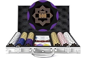 HEITOK 300 Piece Poker Chip Set 14g Heavyweight Clay Composite Casino Chips with Denominations Aluminum Case Cards Blind Butt