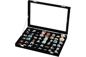 Frebeauty 48 Grid Jewelry Tray,Adjustable Earring Holder Organizer with Glass Lid,Velvet Drawer Jewelry Organizer for Rings,S
