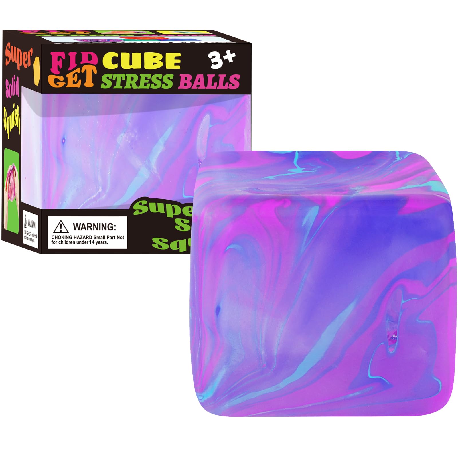 Fidget Toys Squishy Stress Cube, Stress Balls for Kids Adults Squishies Stress Relief, Ice Squishy Cube Sugar Balls, Sensory Toys for Kids with Autism, Fidgets for Classroom Prize Toys (Purple)