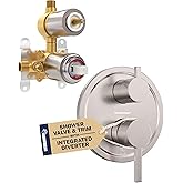 HammerHead Showers Solid Metal Two Handle Shower Valve and Trim Kit Brushed Nickel, Diverts Water Controls Volume and Tempera