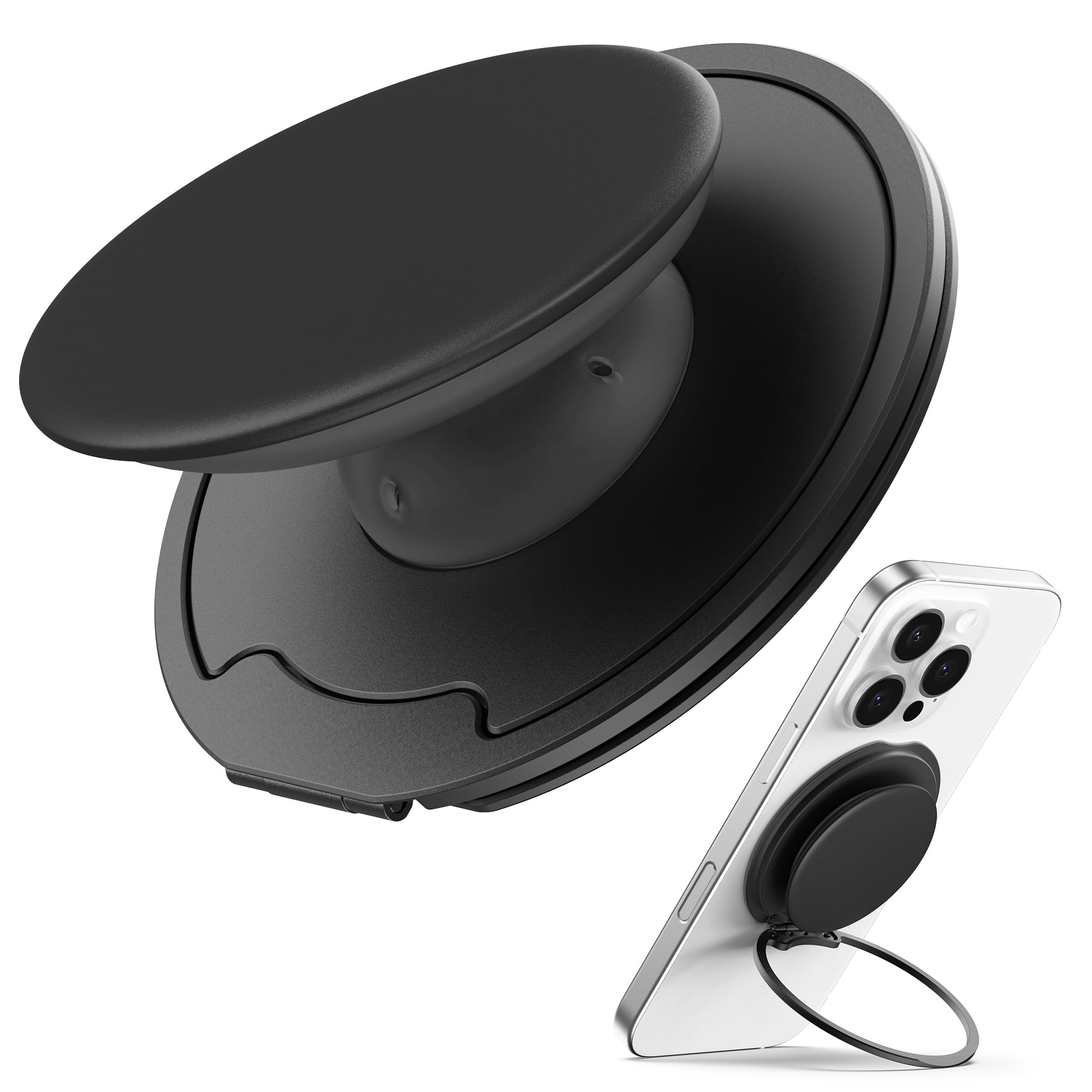 Sinjimoru for MagSafe Phone Grip — 3000G Magnetic Hold, Soft Silicone Comfort, Metal Plate Included, iPhone 17/16/15/14/13, M-Tap Tok Ring Stand Black
