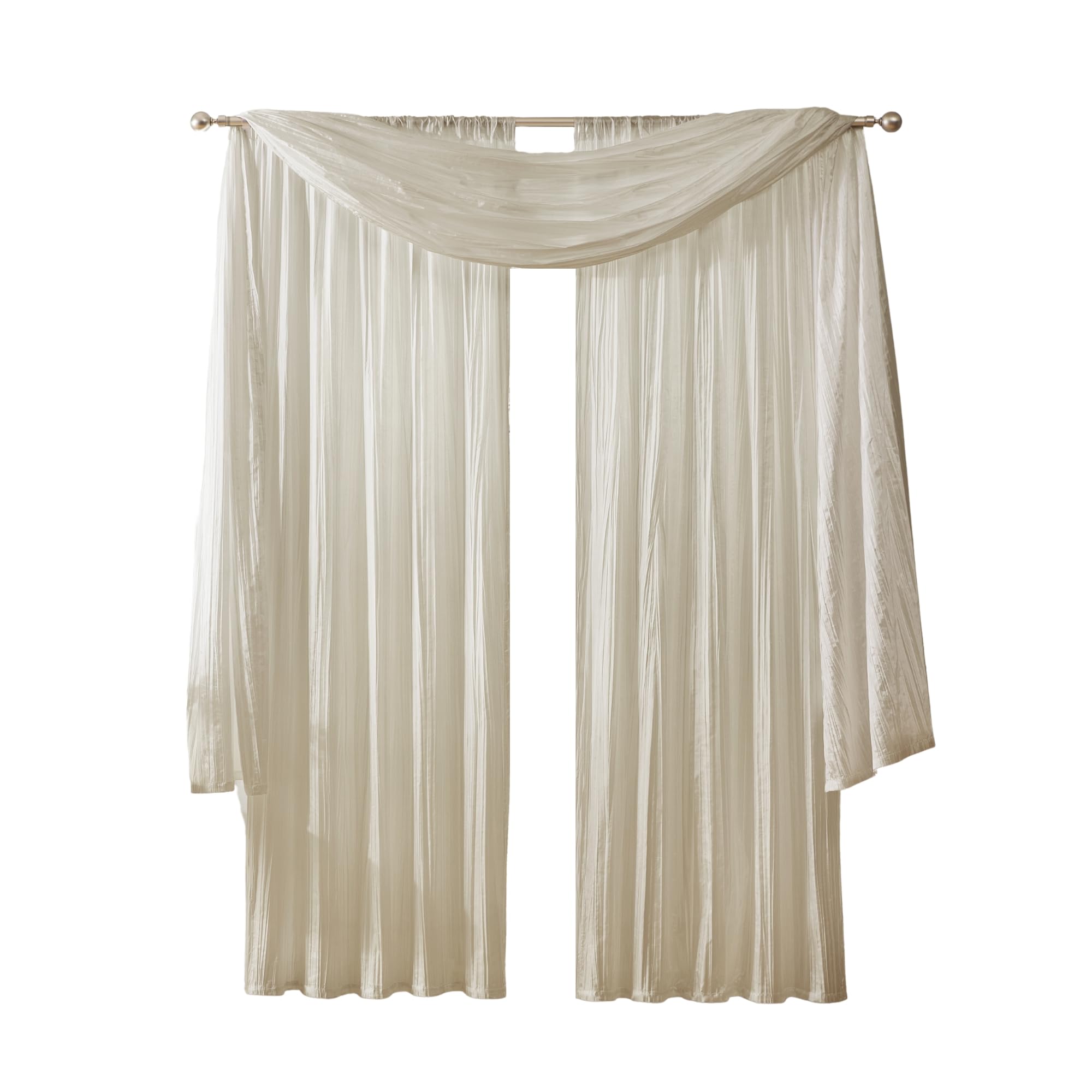 Elrene Home Fashions Athena Faux Crushed-Silk Window Curtain Panel and Valance Set, 52"x95" (2 Panels) & 1 Valance, Ivory