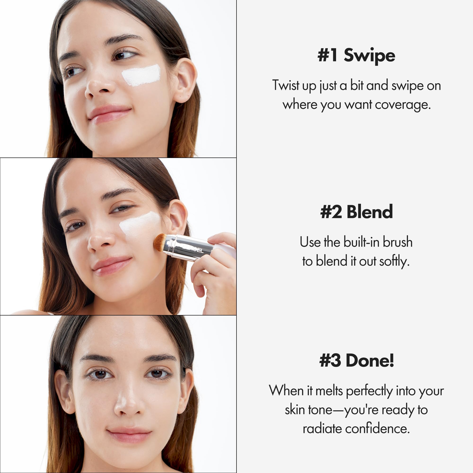 ELROEL Blanc Cover Cream Stick V White - Korean Color-Changing Foundation Stick with Volufiline - Medium to Full Coverage Dewy Finish Base Makeup - Dual-Ended with Detachable Brush (202 Natural)