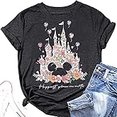 T&Twenties Women Magical Castle Shirt for Women Funny Magic Kingdom Family Vacation Tshirt Short Sleeve Tee Tops