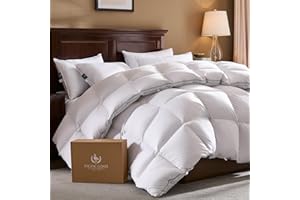 Pacific Coast Goose Feather Down Fiber Comforters King Size, Heavyweight Thickened Winter Duvet Insert, Ultra-Soft, Fluffy, Breathable, Hotel Luxury Bedding Comforters, 8 Tabs, 106"x90"