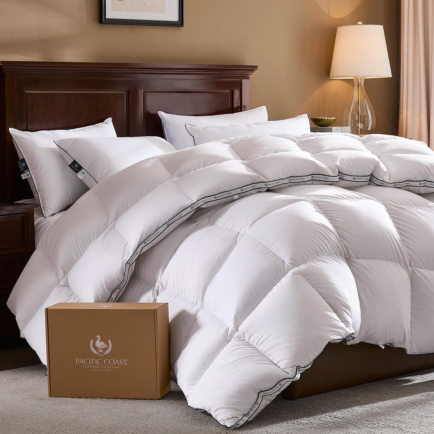 Photo 1 of Pacific Coast Goose Feather Down Fiber Comforters King Size, Heavyweight Thickened Winter Duvet Insert, Ultra-Soft, Fluffy, Breathable, Hotel Luxury Bedding Comforters, 8 Tabs, 106"x90"