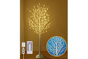 REMON 6FT Lighted Birch Tree, Birch Tree with 130 LED Lights, 8 Flash Modes and Timer, Light Up Twig Christmas Tree for Indoor Outdoor Home Party Garden Wedding Decorations (Warm White & Multicolor)