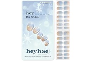 Heyhae Semi Cured Gel Nail Strips | No LED Lamp Needed | Winter, Ombre | Easy Apply & Remove, Salon Quality | Includes 28 Strips, 1 Prep Pads, Nail File & Wooden stick - Hey, Icy Queen