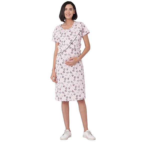 Minelli Womens Round Neck Feeding/Maternity/Nursing Night Gown
