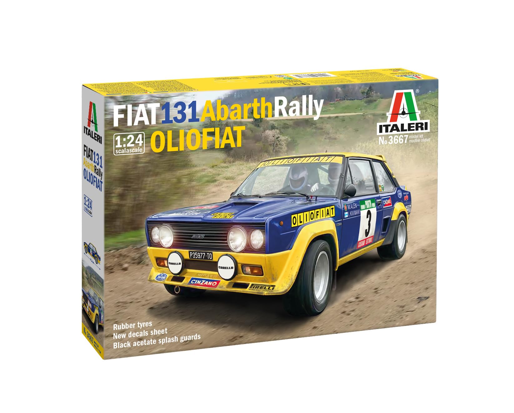 Italeri 3667 1:24 Fiat 131 Abarth Rally Olio Fiat Model Building Kit, Standing Model Building, Crafts, Hobby, Gluing, Plastic Kit, Detailed Moulded Colour