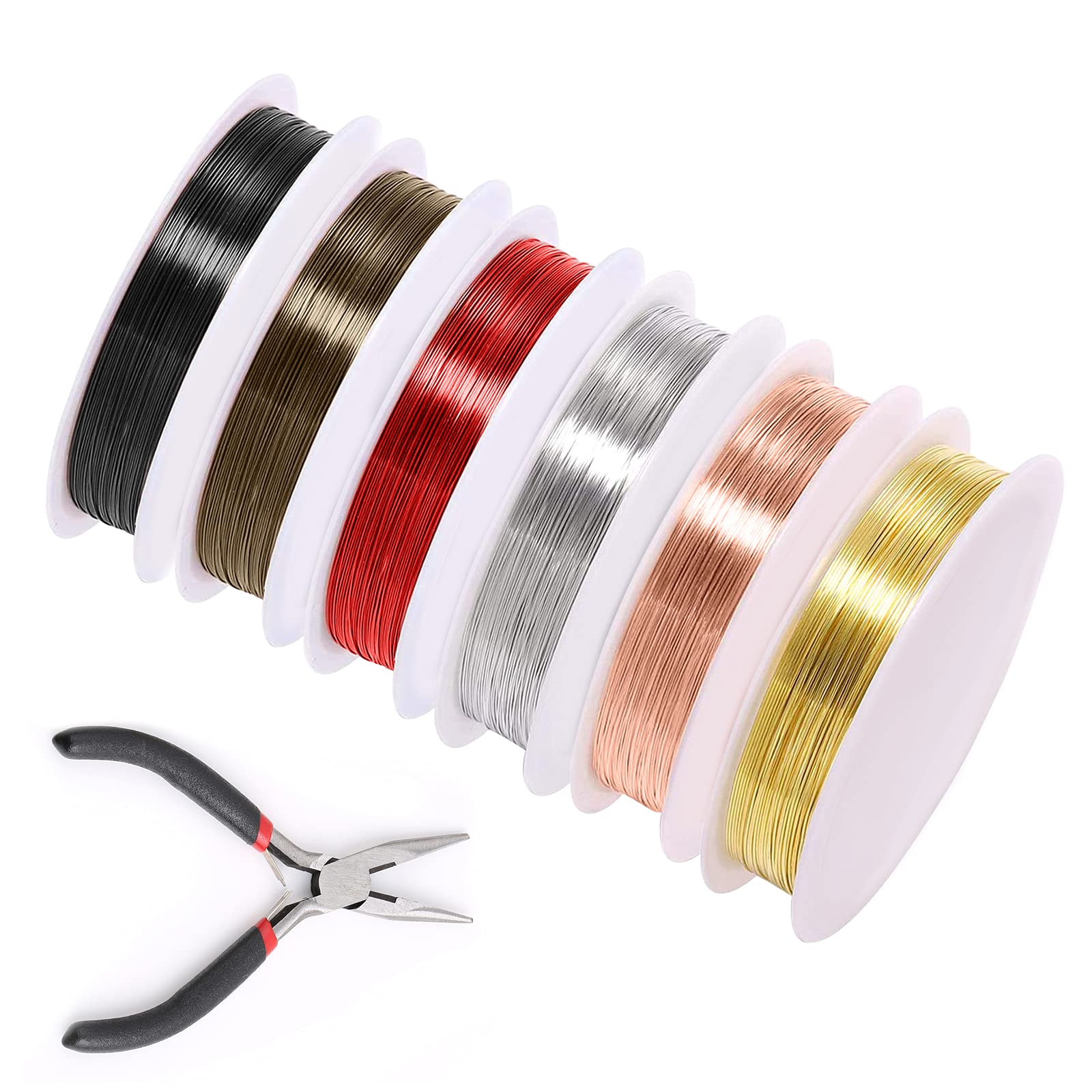 6 Rolls Jewelry Wire for Jewelry Making, VEGCOO Tarnish Resistant Copper Beading Wire with Mini Pliers, Bare Copper Wire for Beading Jewelry Craft Making, 28 Gauge(0.3mm)