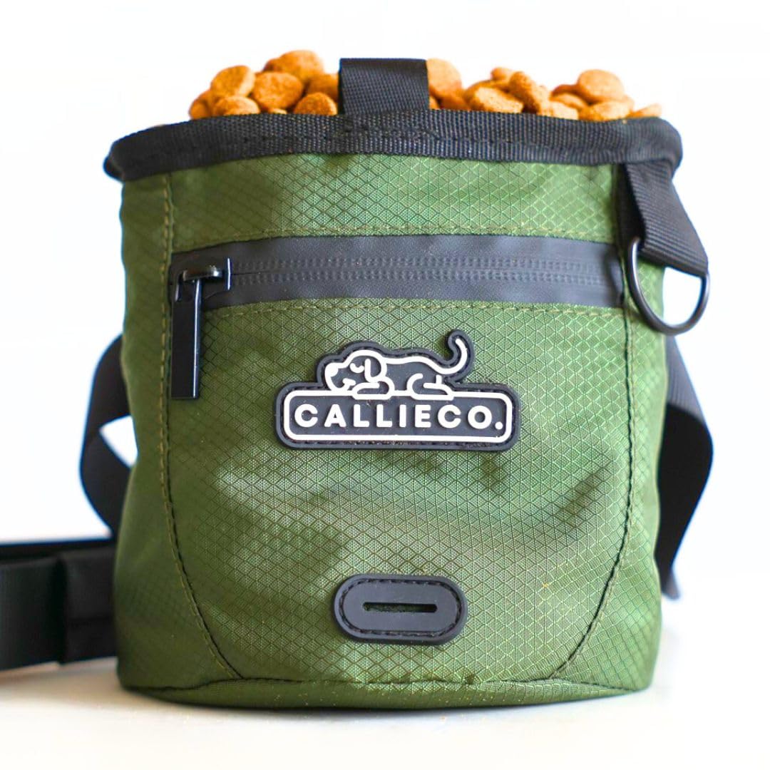Photo 1 of Callieco Mini Dog Treat Pouch with Magnetic & Zipper Closure | Small Waist Belt Training Behavior Aid Bag for Dog Walking with Poop Bag Dispenser (Green)