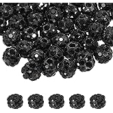 MECCANIXITY 50 Pcs 4mm Rhinestone Beads for Jewelry Making, Bling Disco Bead Sparkle Diamond Clay Bead for Necklace Bracelet Christmas, Black