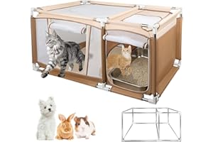 47.2"x30.1"x23.6" Sturdy Stainless Steel Frame Cat Playpen, 2-in-1 Large Cat Tent with Play & Litter Areas for Indoor Cats, B