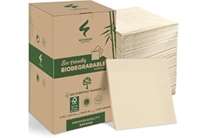 300 Pack 2-Ply Compostable Napkins - FSC Certified 5x5 Inch Folded Post Consumer Recycled Napkins - Highly Absorbent Eco-Frie