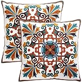 Oneslong Throw Pillow Covers for Couch 18x18 inches Set of 2 Embroidered Pattern Decorative Pillows Case Cover for Living Room Sofa Bed Chair