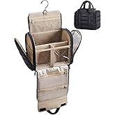 BAGSMART Travel Toiletry Bag with Removable Partition, Puffy Water-resistant Fabric Hanging Organizer for Full-Size Toiletries, Accessories, Black