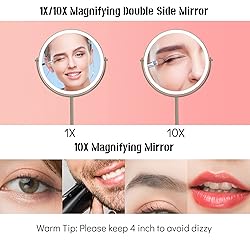 8" Lighted Makeup Mirror with Magnification, 1X/10X