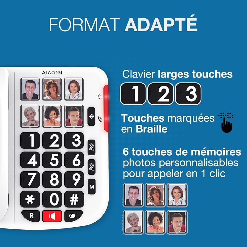 TMAX 10+ Téléphone Fixe Filaire Sénior - Grosses Touches - Audio Boost - Touches avec Photos - Mains Libres - Indicateur Lumineux d'Appel - Sonnerie Forte - Compatible Aides Auditives — photo 3 sur 6