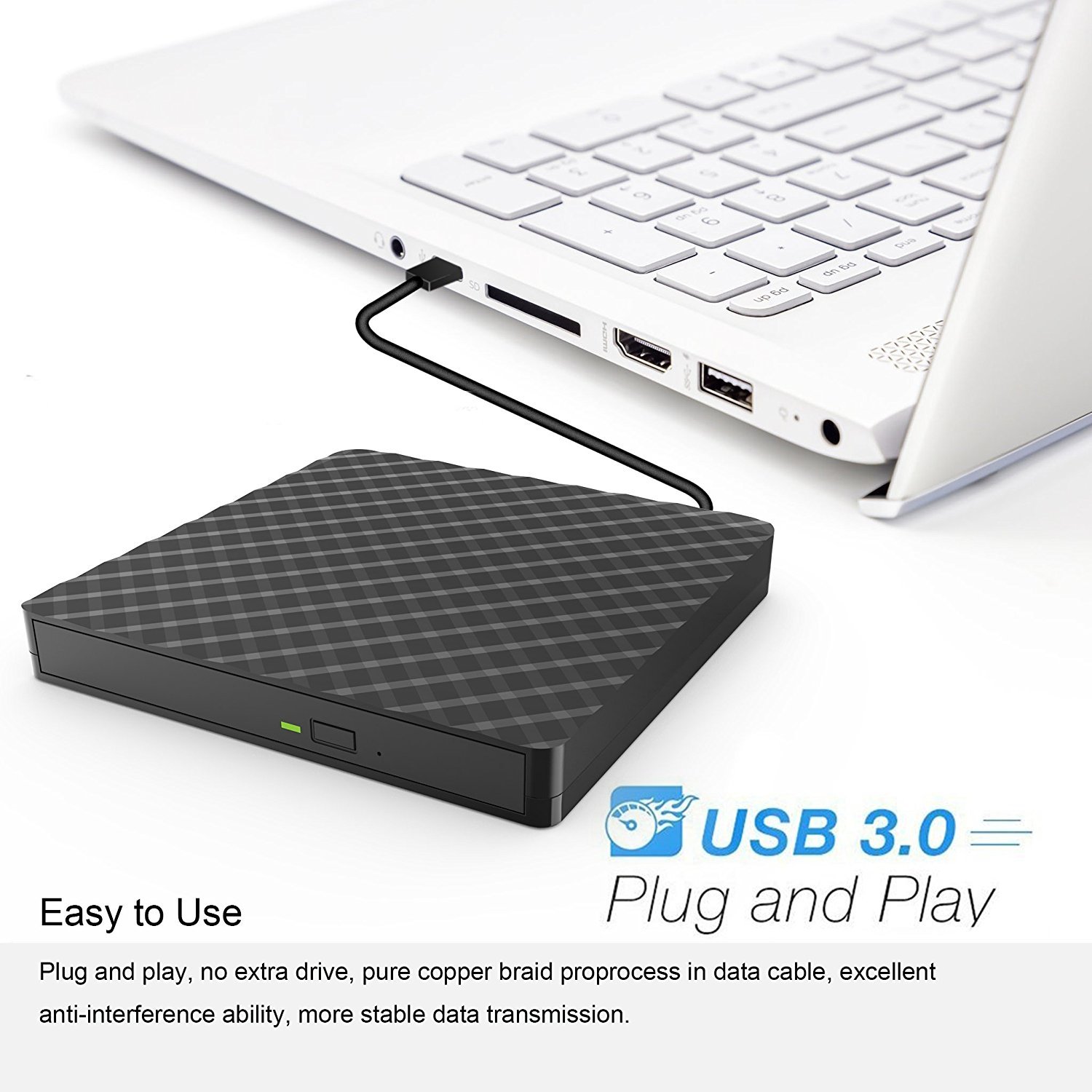 Masterizzatore Ultra DVD USB 3.0, Amotus DVD-RW DVD / CD portatile esterno Slim, 9,5 millimetri, SuperDrive per tutti i PC laptop / desktop di Windows e Mac OS per MacBook, MacBook Air, iMac - Nero