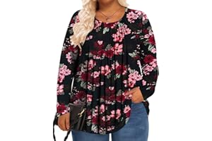 PEVRL Plus Size Tops for Women Long Sleeve Shirts Casual Tunic Crew Neck Loose Fit Fall Winter Blouse