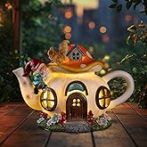 twinbling Solar Fairy House Garden Outdoor Statue with Gnome and Squirrel Figurine, Fairy Garden Accessories for Patio, Lawn, Yard & Balcony, Chrismtas Gifts for Mom Grandma