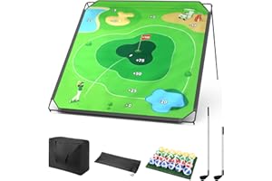 BAIYUAN Portable Golf Chipping Game Set for Dads & Junior Golfers - Indoor, Outdoor Backyard & Lawn Fun with 24 Sticky Balls, Putting Mat, 2 Putter & Carry Bag - Easy Setup Family Golf Gifts
