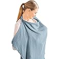Konssy Muslin Nursing Cover for Baby Breastfeeding, Breathable 100% Cotton Breastfeeding Cover with Rigid Hoop for Mother Nursing Apron, Multi-use Carseat Canopy (Blue)