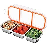 KTKUDY Stainless Steel Snack Container for Kids & Adults - Leak-Proof 3-Compartment Stackable Snack Lunch Box for Daycare, School, Work & Travel