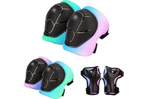 ZLEIOUY Kids Protective Gear Set - Knee Pads Elbow Pads with Wrist Guards for Ages 3-12 | 3-in-1 Safety Protective Gear for Skating, Cycling, Biking, Roller Skates, Scooters (Cyan Blue Pink, ‎M(8-12Years))