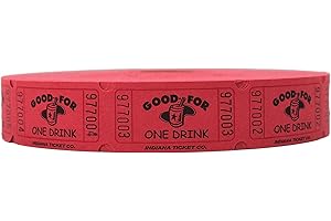 INDIANA TICKET CO. 2000 Raffle Tickets, Drink, Red, Single Roll, Ticket for Events, Entry, Class Reward, Fundraiser & Prizes