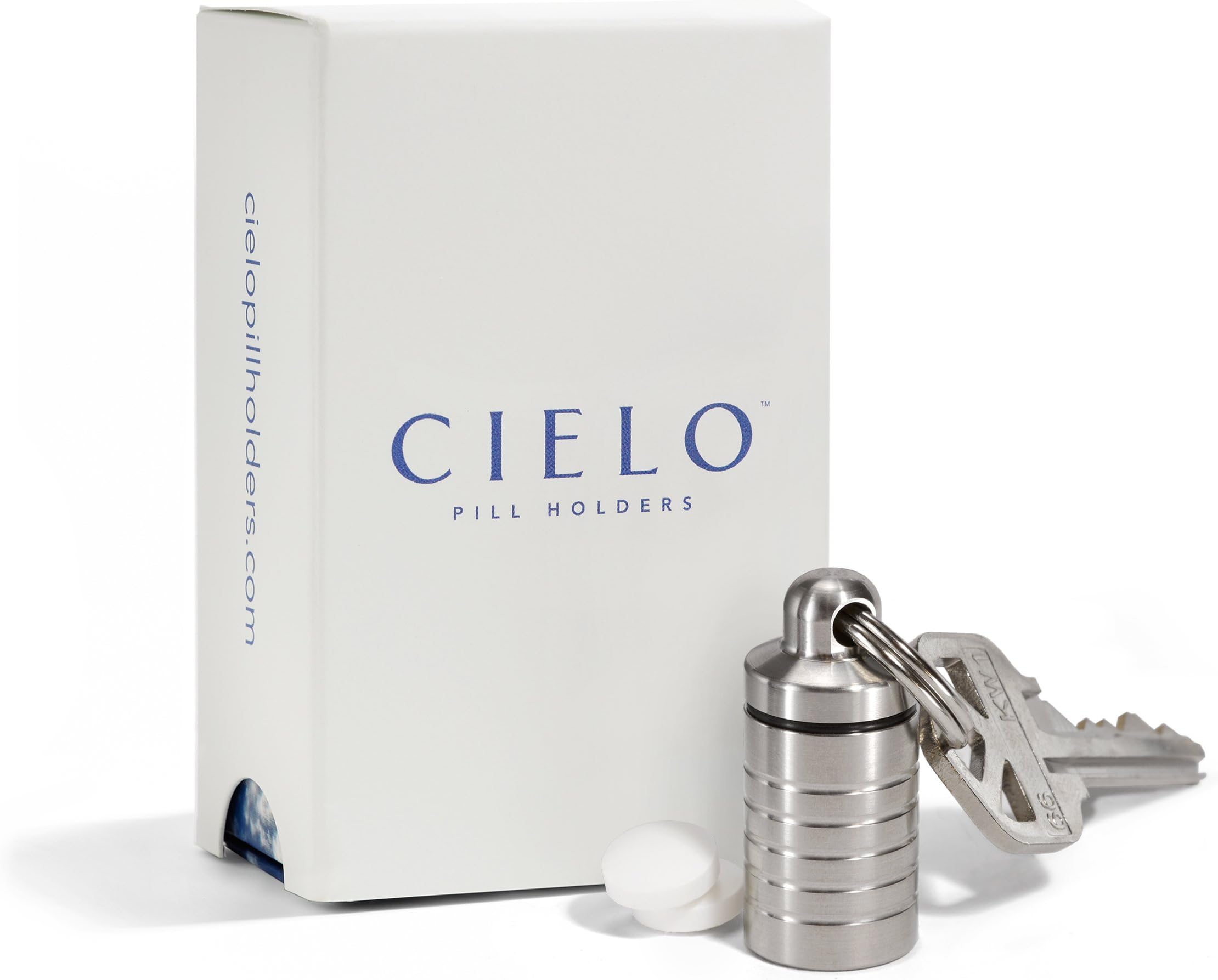 Cielo Pill Holders Waterproof Petite Slim Single Chamber Stainless Steel Keychain Pill Fob