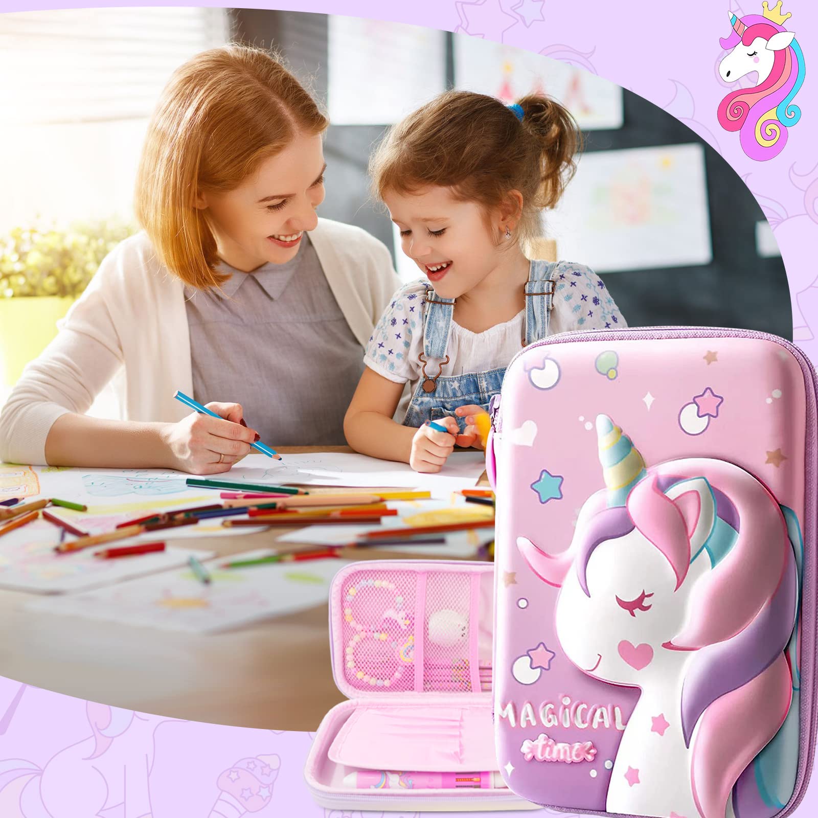 Cute Pencil Case - Pink Pouch, 3D EVA Large Capacity Pen Holder For Kids & Boys - School Portable Gift