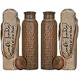 Craft Trade Pack of 2 Pure Copper Bottle with Lid and Carry Bag for Drinking Water BPA Free Leak Proof Boosts Immunity, Supports Digestive & Liver Health, Ayurveda Inspired 34oz - 1 Litre Black
