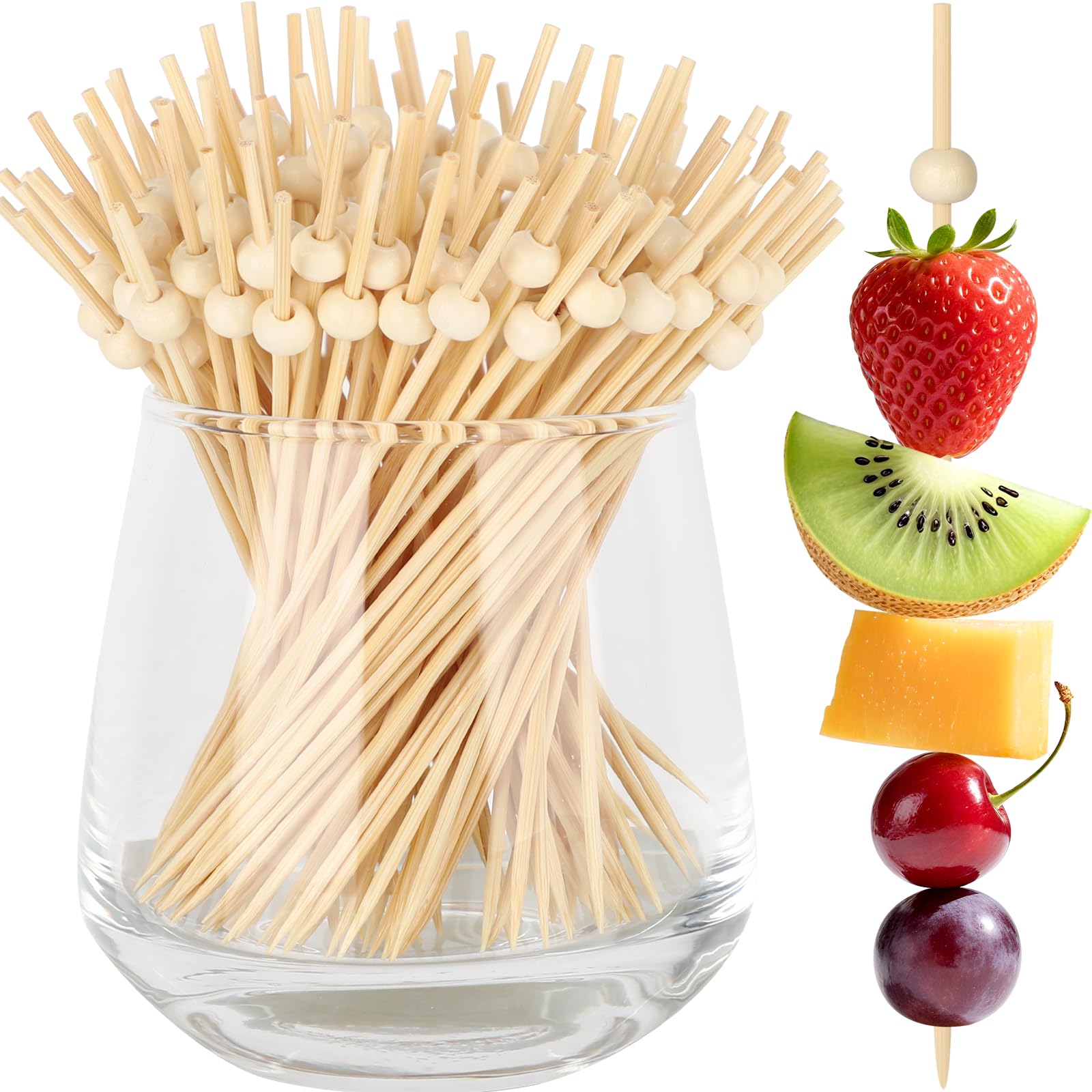 Photo 1 of 200PCS Cocktail Picks, Natural Wooden Ball Fancy Toothpicks for Appetizers, 4.7 Inch Long Bamboo Skewers Garnish Sticks for Food Drinks Sandwich Fruit Charcuterie Boards Accessories Party Supplies