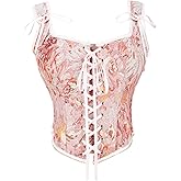 Emprier Corset Tops for Women, Floral Renaissance Corsets, Cottagecore Vest, Overbust Boned Bustier Bodice