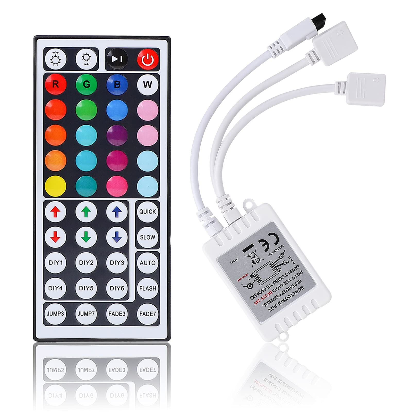 Photo 1 of BZONE RGB LED Controller 2-Port 4Pin Dual Output with 44 Keys IR LED Light Remote Control DC12V-24V for 5050 3528 RGB Strip Lights