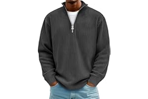 Mens Sweatshirt Casual Stand Collar Quarter Zip Pullover Fall Winter Waffle Sweaters Long Sleeve Big and Tall Tops