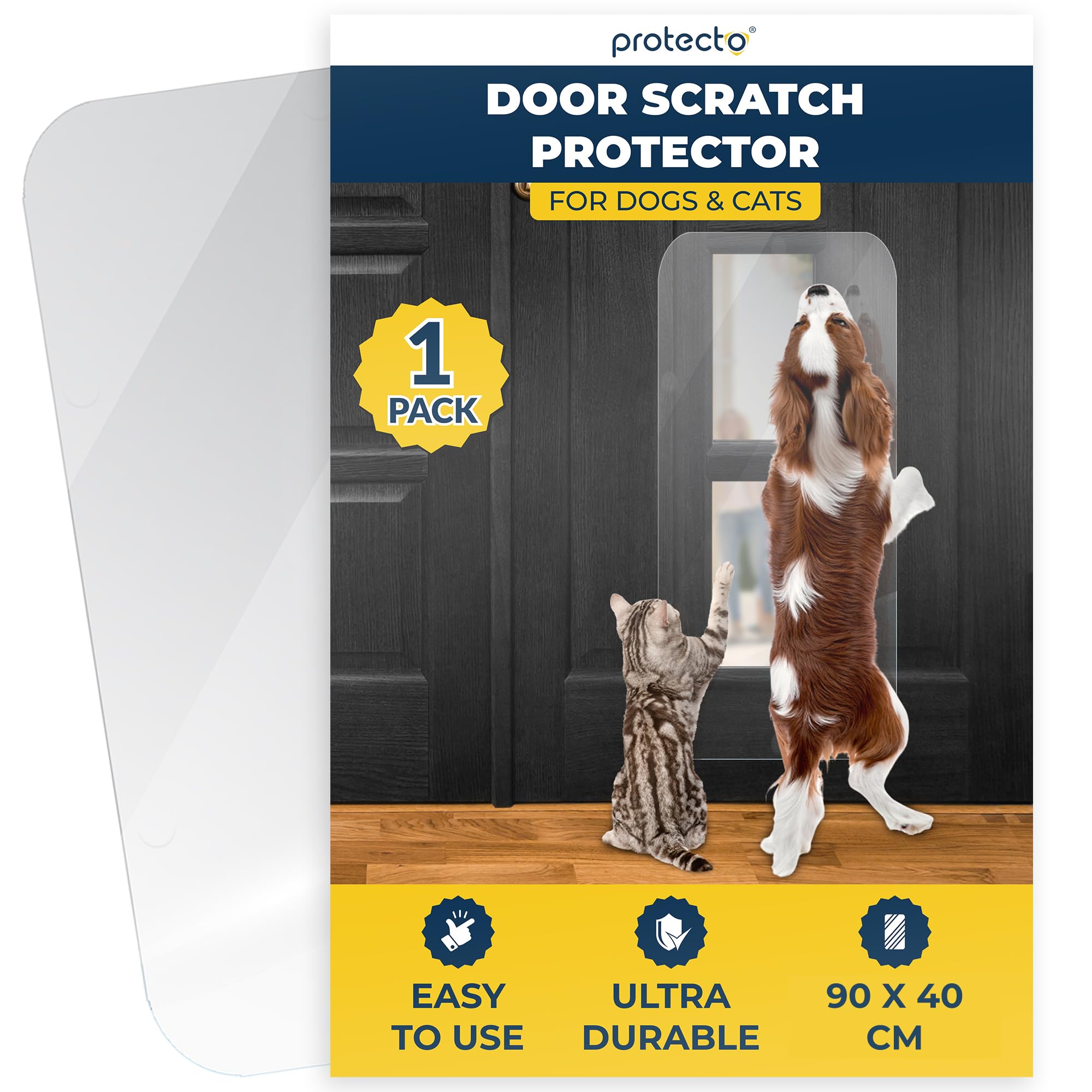 PROTECTO Ultra Durable Door Protector for Dogs – 90x40 cm Clear Cat Scratch Protector | Easy to Install Anti Scratch Door Guard for Dogs and Cats - Protection for Furniture, Walls and Windows