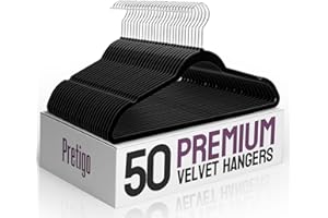 Pretigo Premium Velvet Hangers 50 Pack, Non-Slip Clothes Hangers Black, Space-Saving Velvet Clothes Hangers for Coats, Pants & Dress, Sturdy Heavy Duty Felt Hangers 360° Swivel Hook, Elegant Wardrobe
